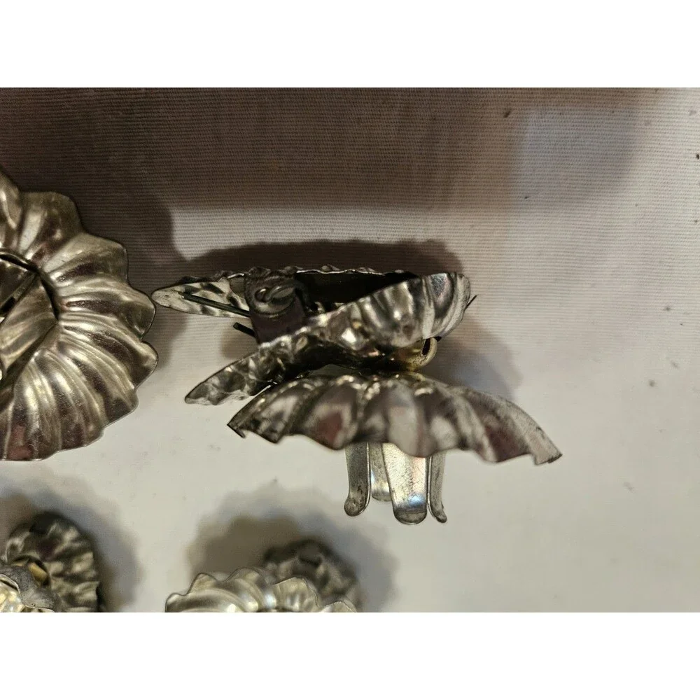 Vintage Christmas Tin Candle Holders Tree Clip Ons Pinecone Set of 12 Ornaments